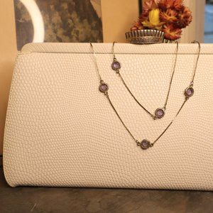 Gold Toned Necklace with Purple Bubble Stones